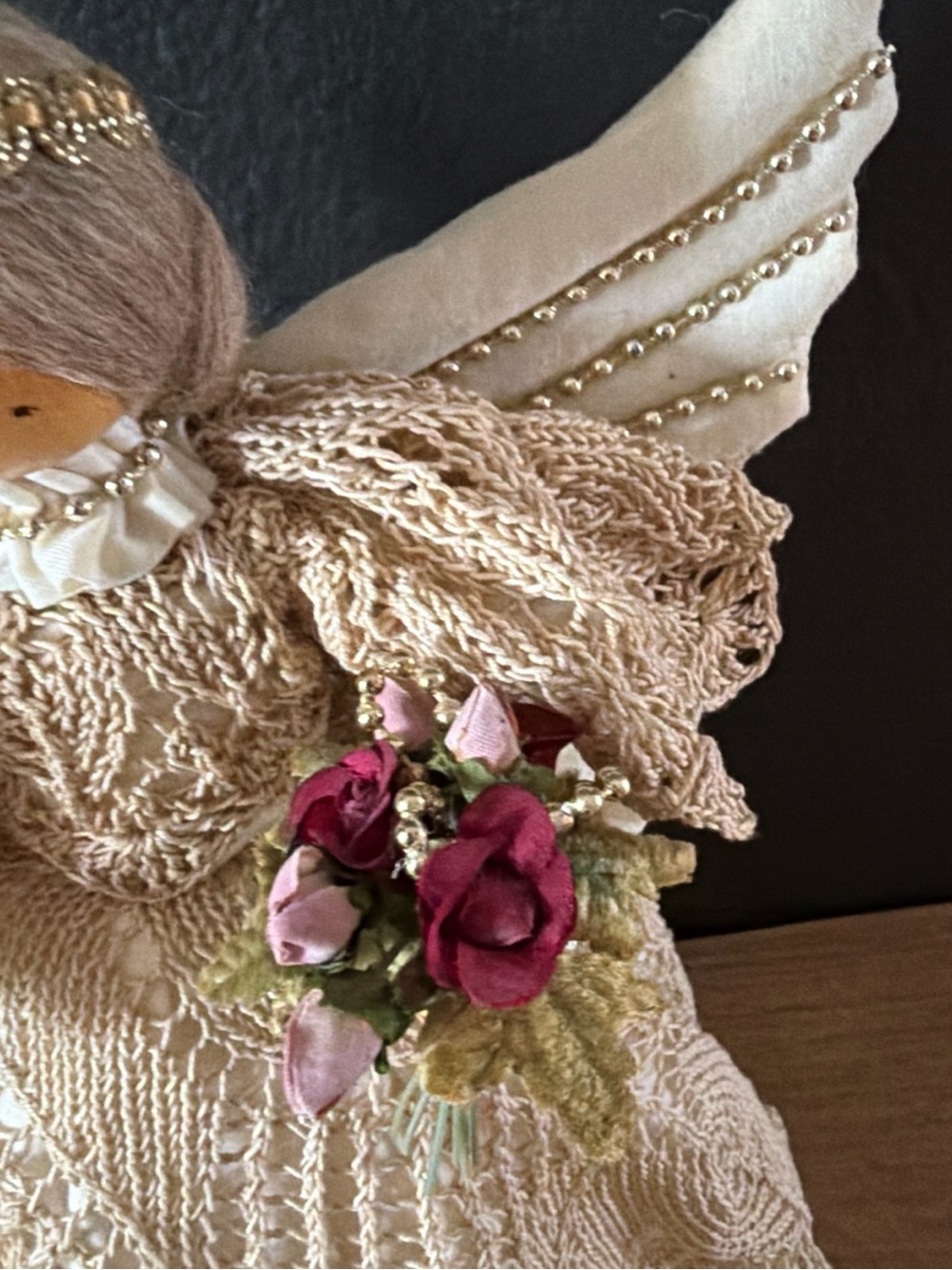 Vintage Pine Baroness Handmade Lace Angel Tree Topper Christmas Cottage Granny - Picture 3 of 7